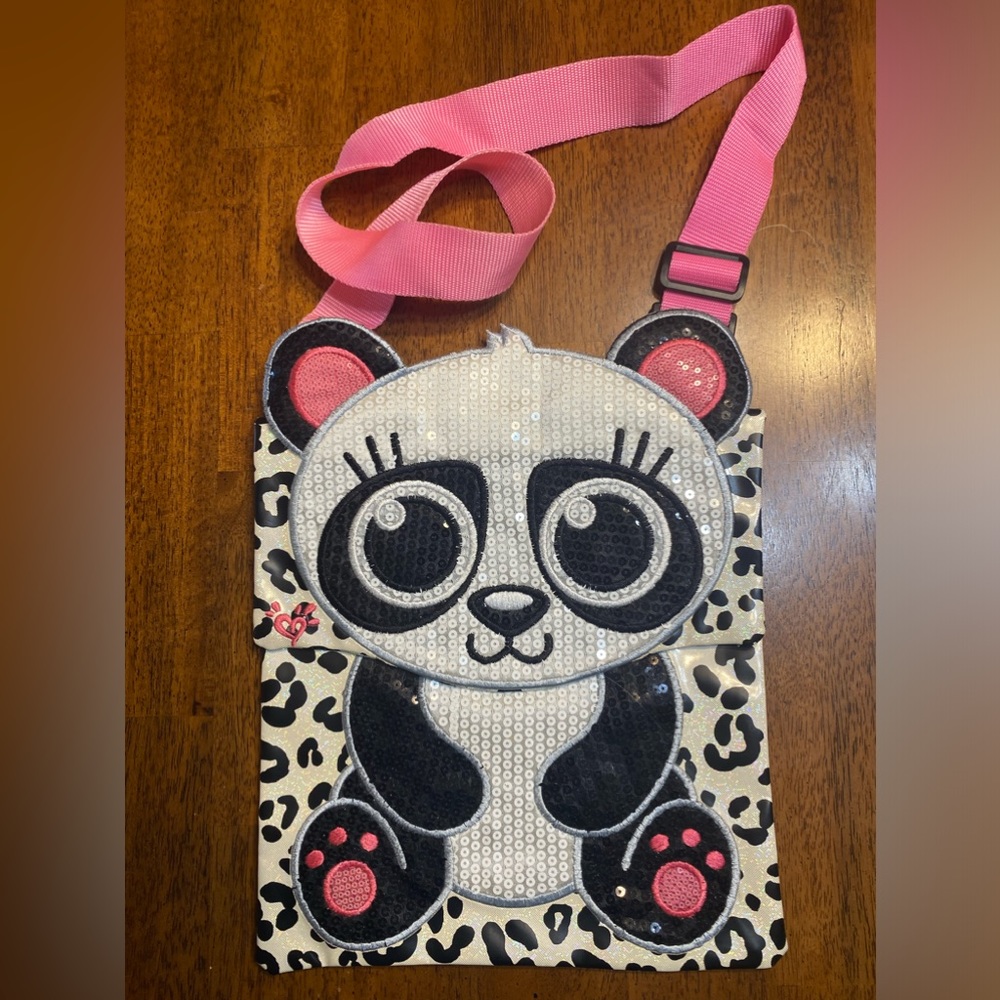 Justice panda messenger bag.  Perfect for iPad or Chromebook.